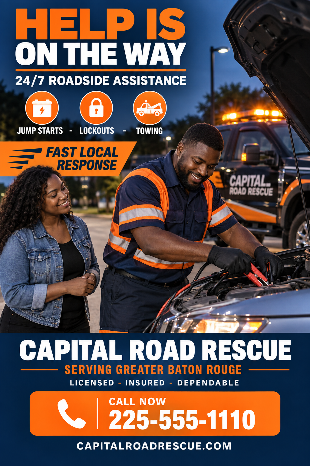 24/7 Roadside Assistance professional design template