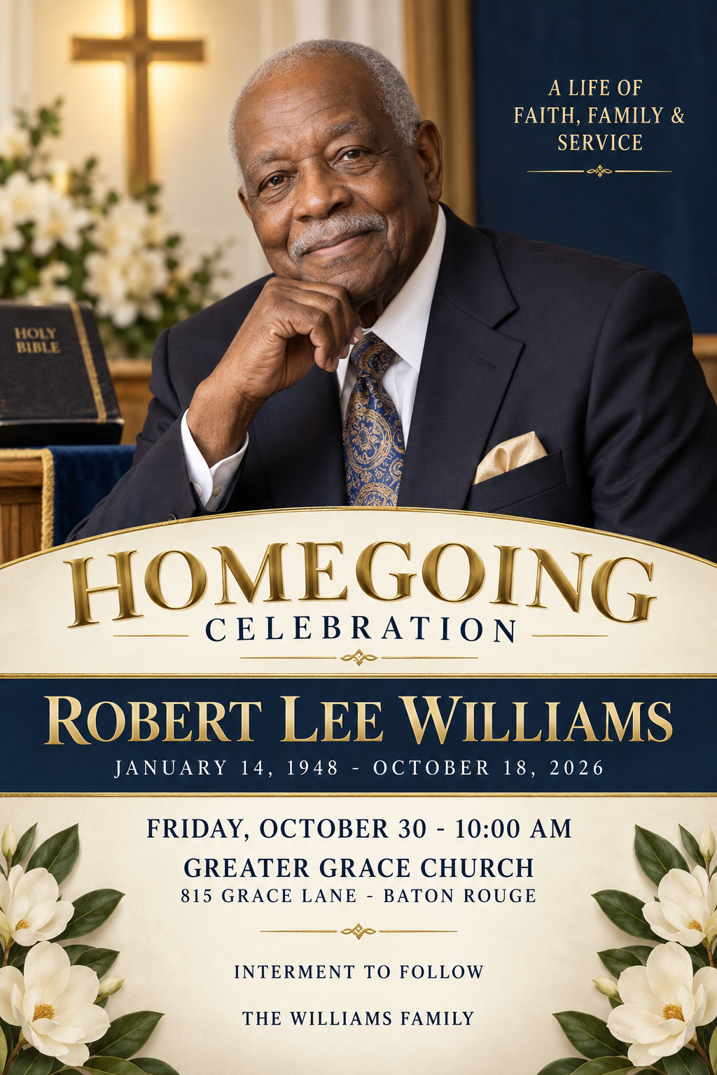Homegoing Program for Robert Williams professional design template